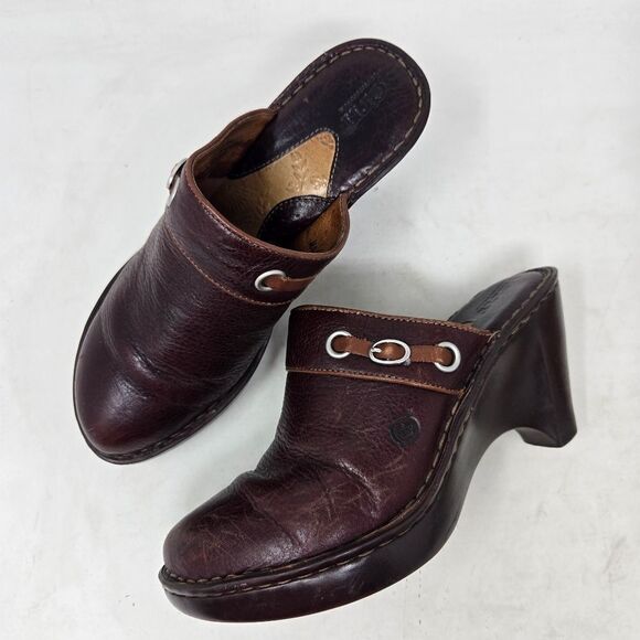BORN Women's Brown Leather Heeled Clogs Size 7 | 38 EU - Picture 2 of 12